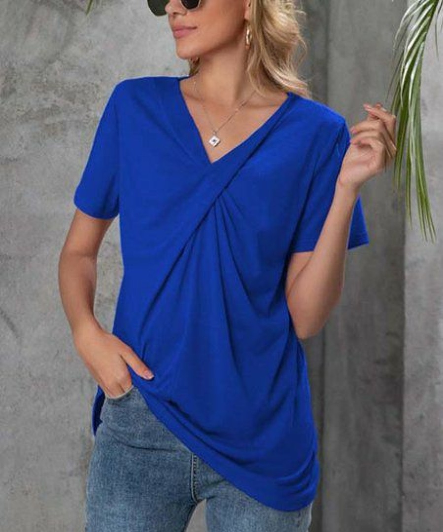 * Clothing | Budget Camisa Blue Twist-Front V-Neck Top Women