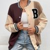 * Clothing | Promo Camisa Khaki & Brown Color Block Snap-Up Varsity Jacket Women