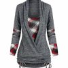 * Clothing | Brand New Camisa Gray & Red Plaid Drawstring-Ruched Layered Top Women