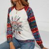 * Clothing | Best Reviews Of Camisa White & Red Geometric Feathers Raglan Sweatshirt Women