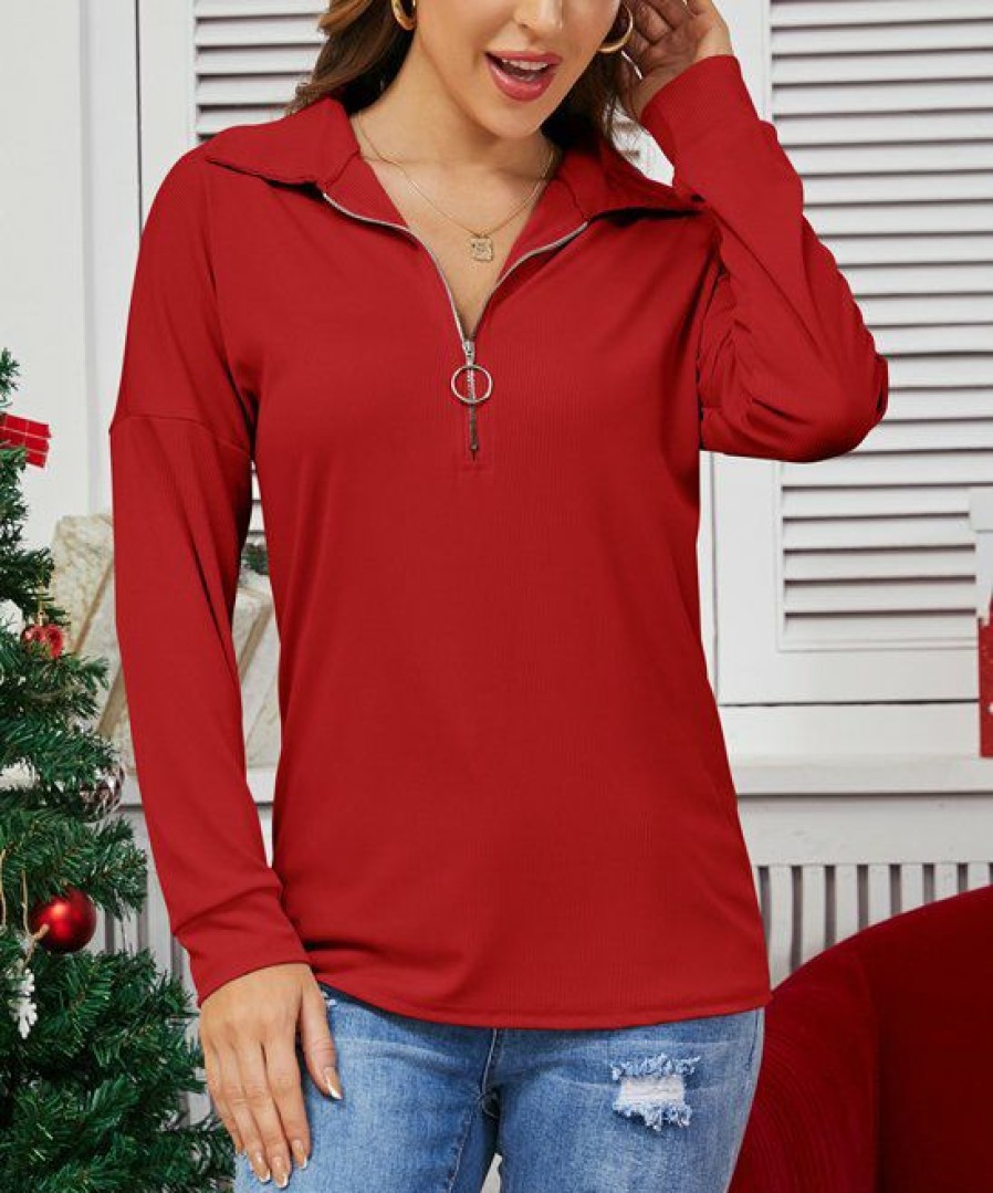 * Clothing | Budget Camisa Red Collared Pullover Women