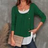 * Clothing | Flash Sale Camisa Green & White Color Block Button-Accent Layered Top Women