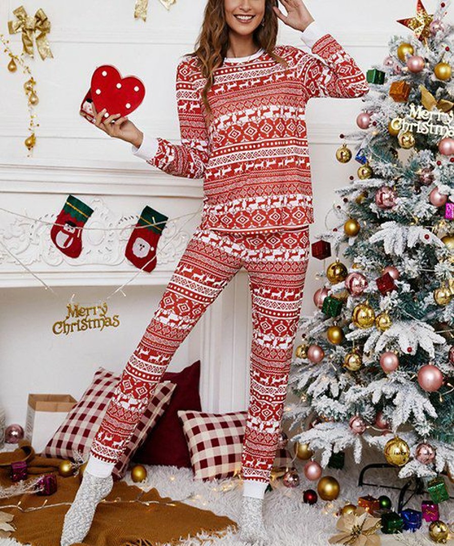 * Clothing | Brand New Camisa Red Fair Isle Reindeer Long-Sleeve Tee & Joggers Women