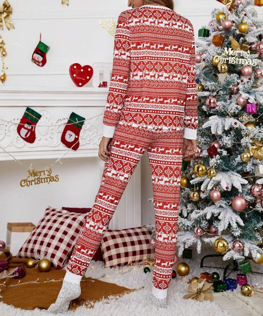 * Clothing | Brand New Camisa Red Fair Isle Reindeer Long-Sleeve Tee & Joggers Women