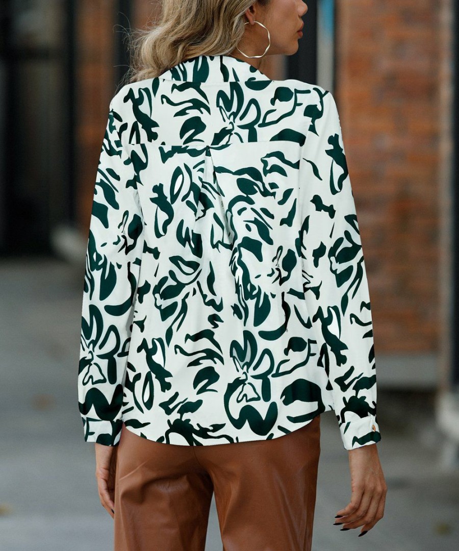 * Clothing | Outlet Camisa Green & White Abstract Oversize Button-Up Women