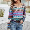 * Clothing | Promo Camisa Blue & Orange Patchwork Stripe Scallop-Trim Long-Sleeve Top Women