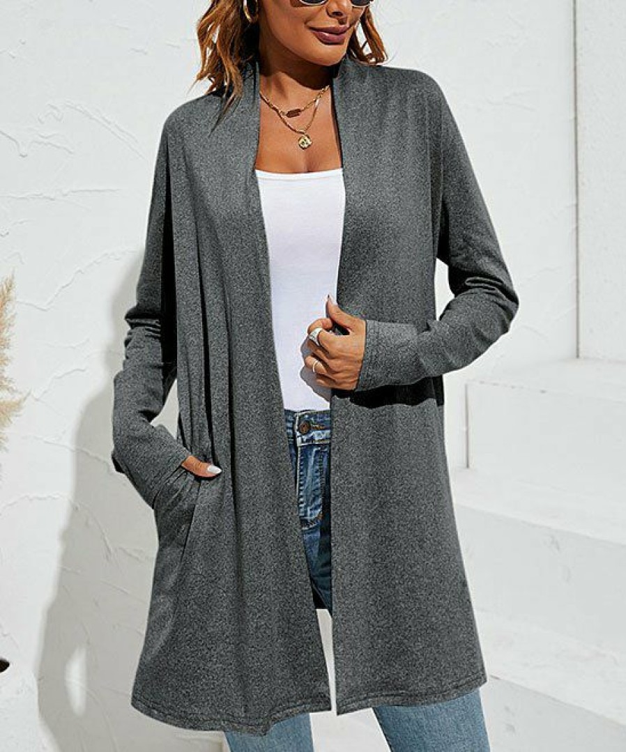 * Clothing | Cheap Camisa Gray Pocket Open Cardigan Women