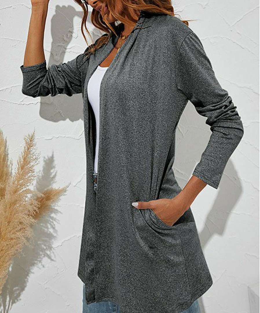 * Clothing | Cheap Camisa Gray Pocket Open Cardigan Women