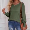 * Clothing | Discount Camisa Army Green Button-Detail Puff Sleeve Top Women