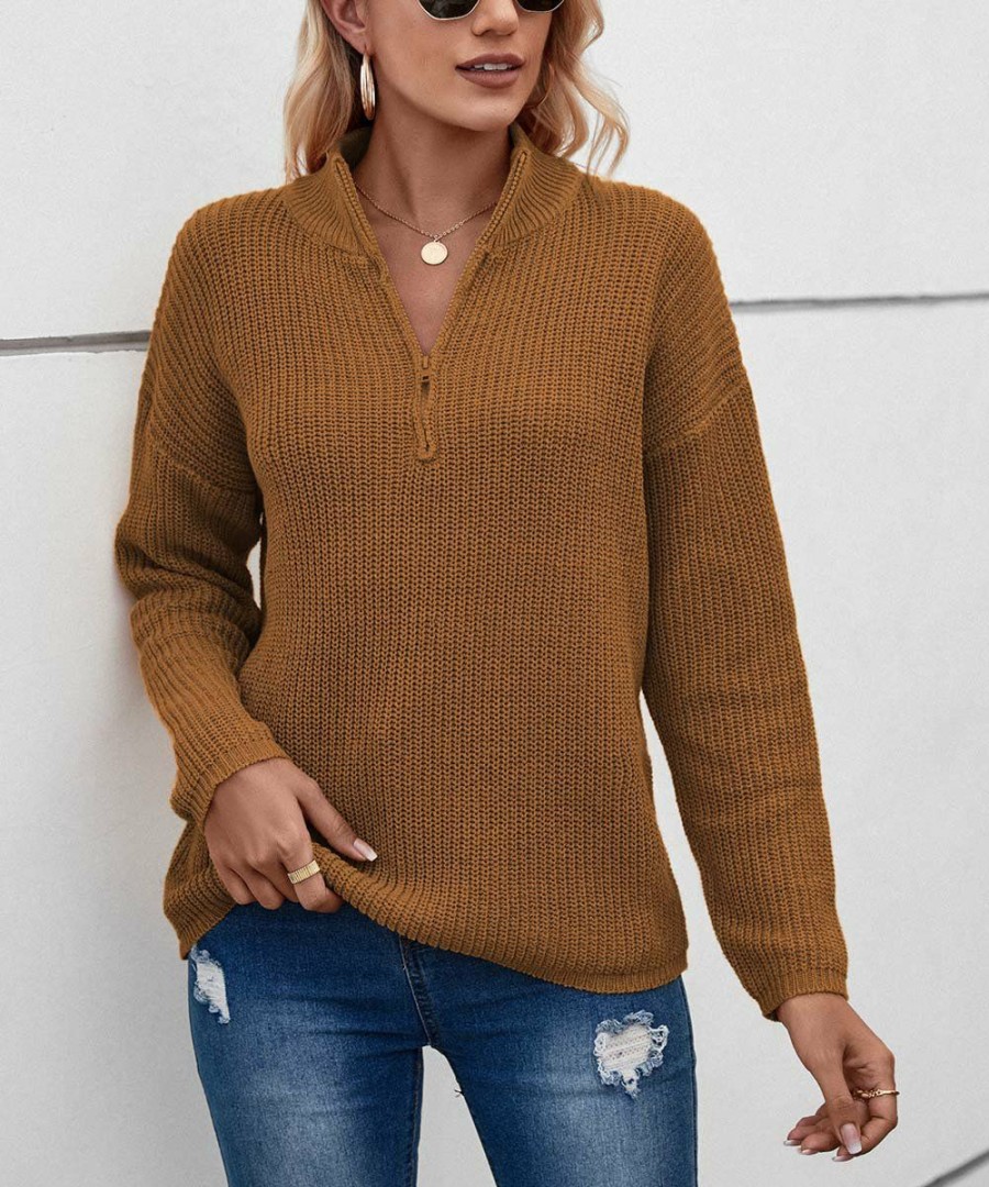 * Clothing | Discount Camisa Brown Quarter-Zip Turtleneck Women