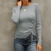 * Clothing | Cheap Camisa Gray Ribbed Drawstring-Ruched Boatneck Top Women