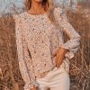 * Clothing | Cheapest Camisa Beige Floral Ruffle Swing Top Women