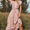 * Clothing | Top 10 Camisa Pink Floral Button-Front Flutter-Sleeve Dress Women