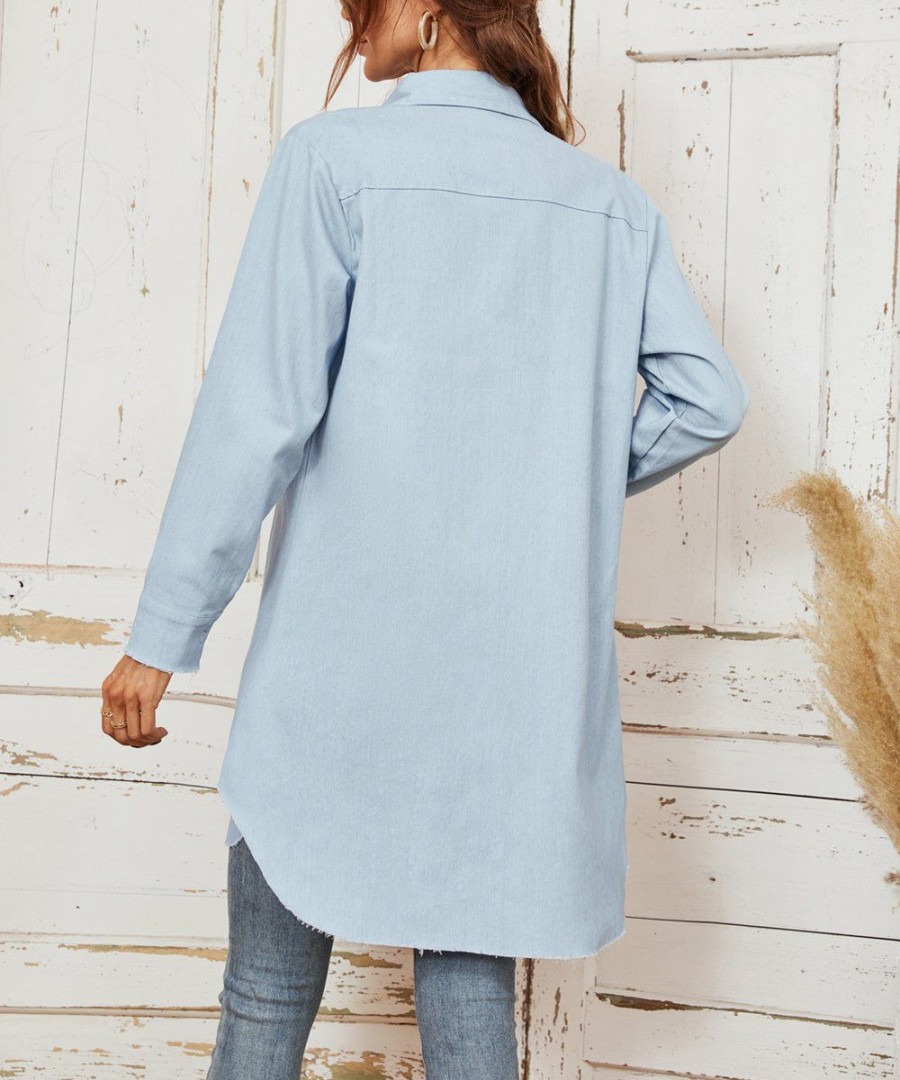 * Clothing | Wholesale Camisa Light Blue Chambray Longline Button-Up Women