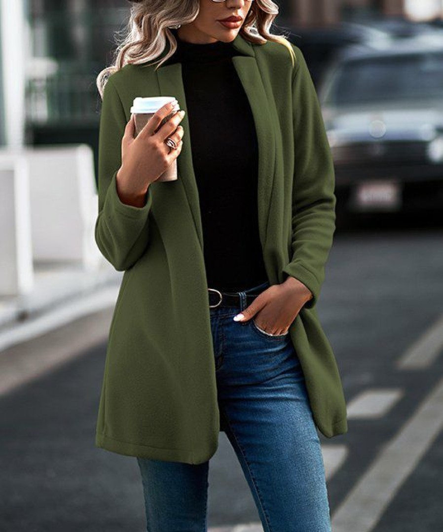 * Clothing | Buy Camisa Army Green Notch-Neck Open Blazer Women