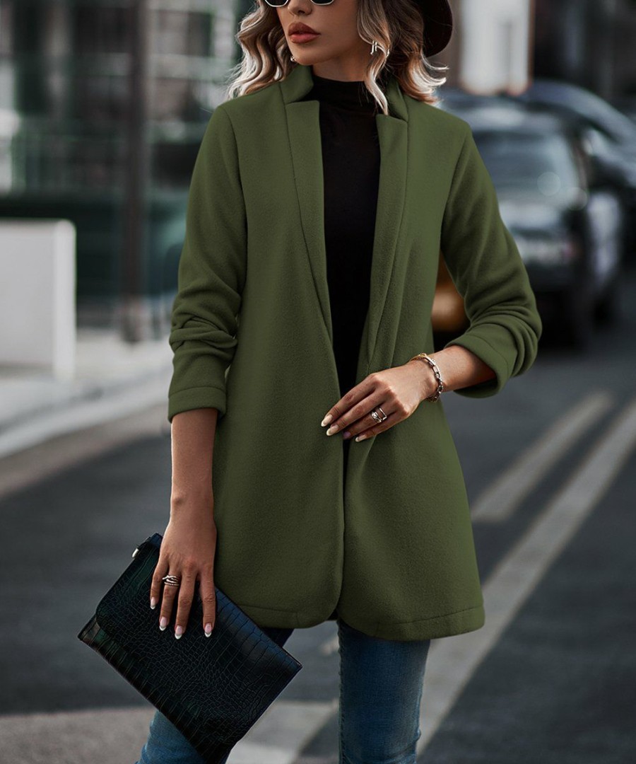 * Clothing | Buy Camisa Army Green Notch-Neck Open Blazer Women