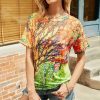 * Clothing | Wholesale Camisa Orange & Green Abstract Tree Crewneck Tee Women