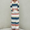 * Clothing | New Camisa Dark Blue Stripe Long-Sleeve Maxi Dress Women