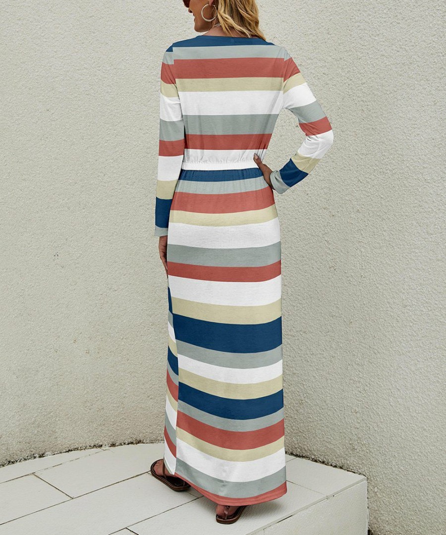 * Clothing | New Camisa Dark Blue Stripe Long-Sleeve Maxi Dress Women