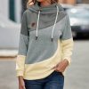 * Clothing | Cheap Camisa Gray Color Block Drawstring Hoodie Women