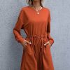 * Clothing | Budget Camisa Orange Tie-Waist Pocket Shift Dress Women