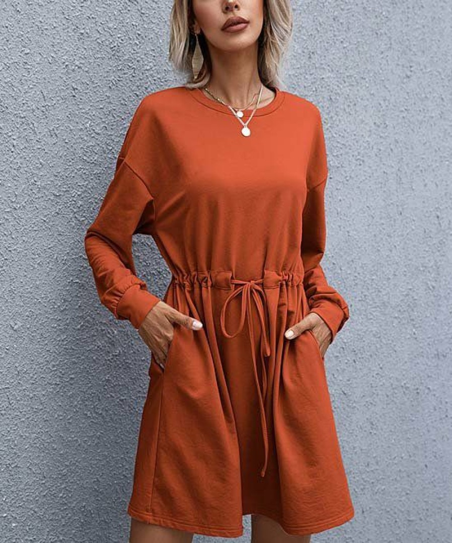 * Clothing | Budget Camisa Orange Tie-Waist Pocket Shift Dress Women