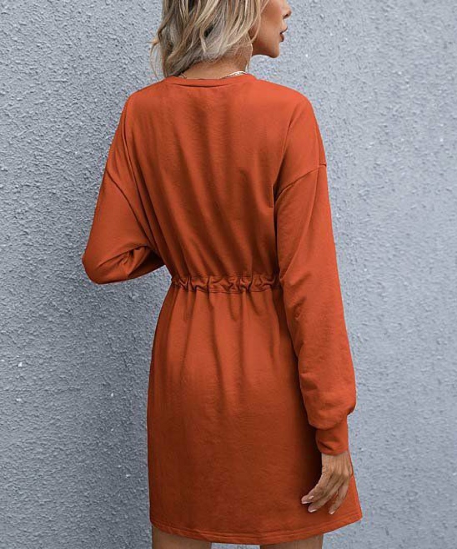 * Clothing | Budget Camisa Orange Tie-Waist Pocket Shift Dress Women