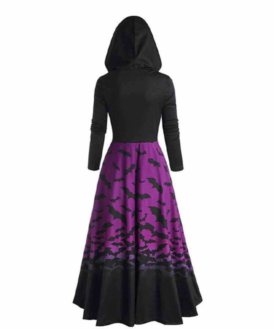 * Costumes & Accessories | Best Deal Camisa Purple & Black Bat Hooded Hi-Low Dress Women