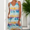 * Clothing | Top 10 Camisa Yellow & Blue Tie-Dye Pocket Sleeveless Dress Women