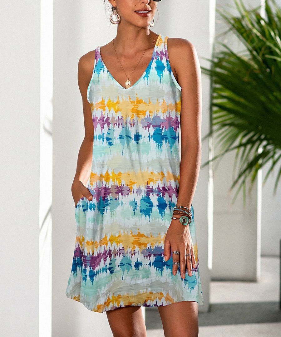 * Clothing | Top 10 Camisa Yellow & Blue Tie-Dye Pocket Sleeveless Dress Women