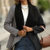 * Clothing | Wholesale Camisa Black Houndstooth Fleece Shawl Collar Open Jacket Women