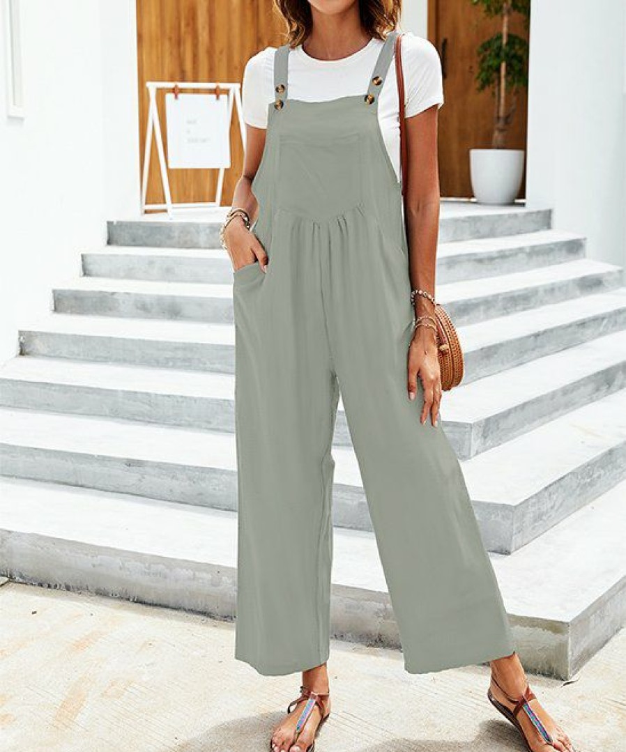 * Clothing | Wholesale Camisa Gray Button Suspender Pocket Sleeveless Jumpsuit Women