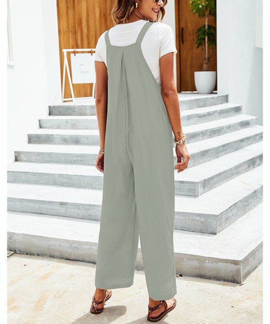 * Clothing | Wholesale Camisa Gray Button Suspender Pocket Sleeveless Jumpsuit Women