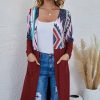 * Clothing | Buy Camisa Wine & White Geometric Pocket Hi-Low Open Longline Cardigan Women