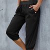 * Clothing | Outlet Camisa Black Button-Accent Elastic-Waist Capris Women