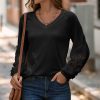 * Clothing | Cheapest Camisa Black Lace Applique Long-Sleeve V-Neck Top Women