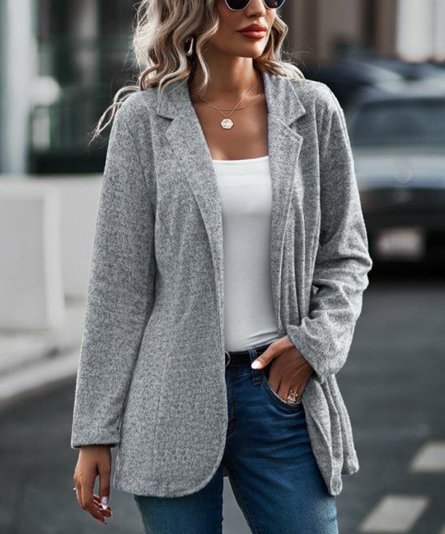 * Clothing | Hot Sale Camisa Light Gray Notch-Lapel Open Blazer Women