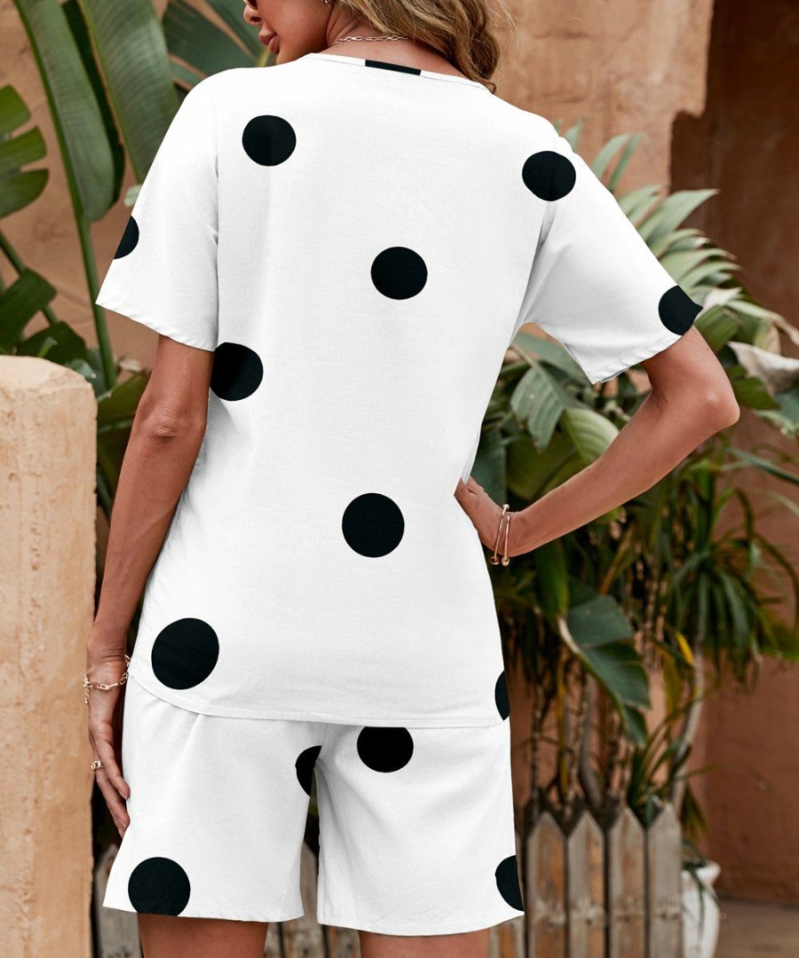 * Clothing | Best Pirce Camisa White & Dot Polka Dot Crewneck Tee & Shorts Women