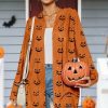 * Clothing | Top 10 Camisa Orange Jack-O'-Lantern Face Open Cardigan Women