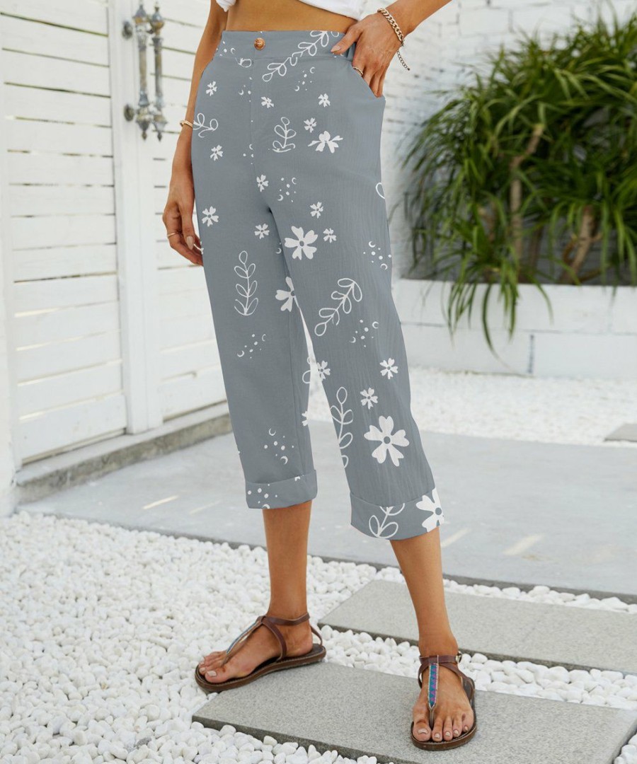 * Clothing | Hot Sale Camisa Gray & White Floral Capris Women