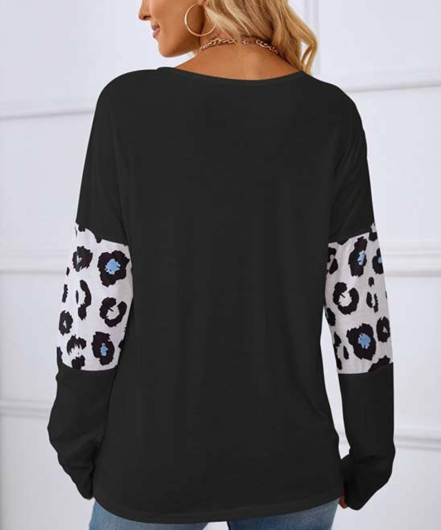 * Clothing | Coupon Camisa Black & Blue Leopard Long-Sleeve Top Women