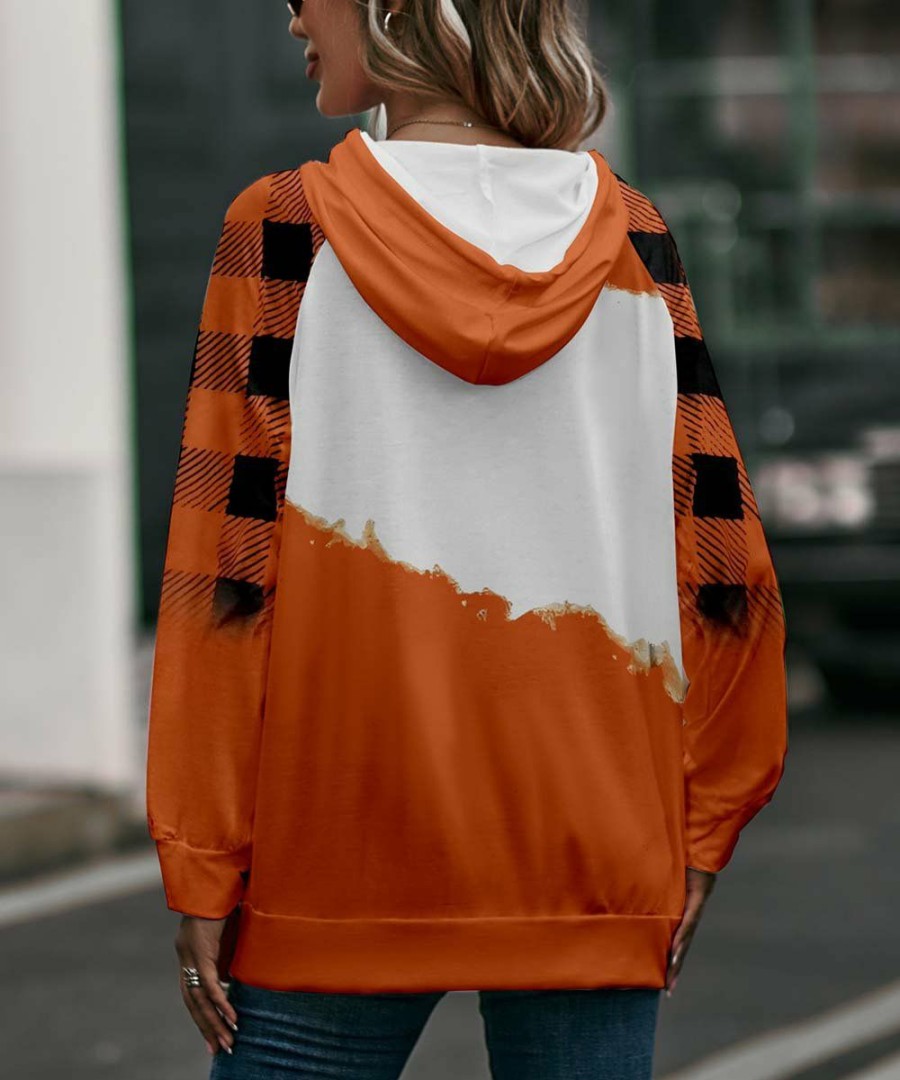 * Clothing | Best Pirce Camisa Orange & Black 'Fall In Love' Pocket Raglan-Sleeve Hoodie Women