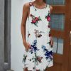 * Clothing | Best Pirce Camisa White Floral Pocket Crewneck Shift Dress Women