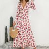 * Clothing | Best Deal Camisa White & Red Floral V-Neck Maxi Dress Women