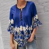 * Clothing | Cheap Camisa Blue & Cream Floral Border Handkerchief-Sleeve Button-Front Top Women