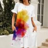 * Clothing | New Camisa White & Yellow Splatter Ruffle-Sleeve Pocket Shift Dress Women