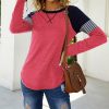 * Clothing | Wholesale Camisa Red Color Block Stripe Long-Sleeve Tee Women