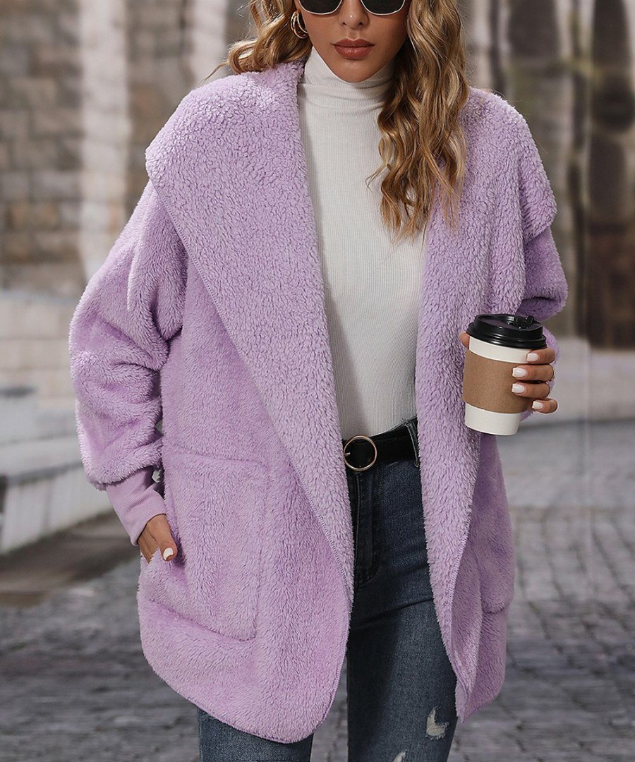 * Clothing | Brand New Camisa Purple Fleece Hooded Open Cardigan Women