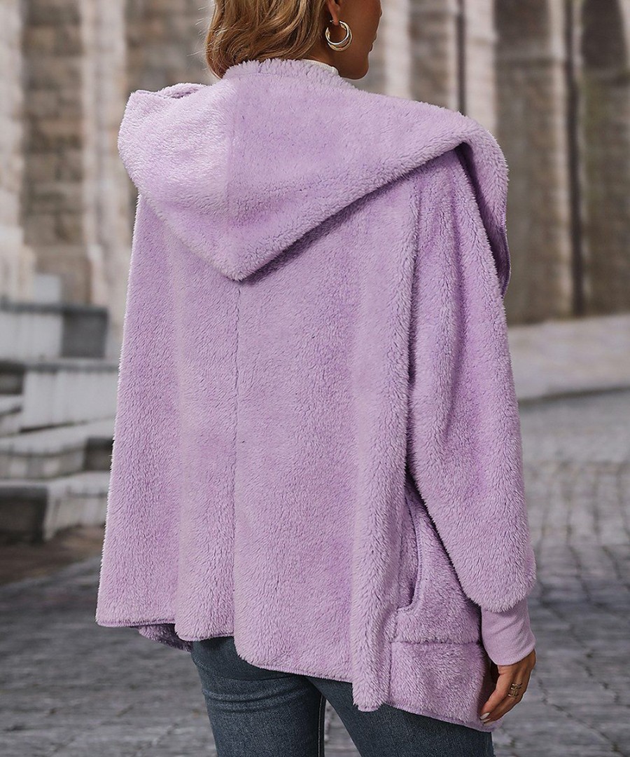 * Clothing | Brand New Camisa Purple Fleece Hooded Open Cardigan Women