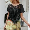 * Clothing | Discount Camisa Yellow & Black Sparkler Lace-Neck Swing Top Plus